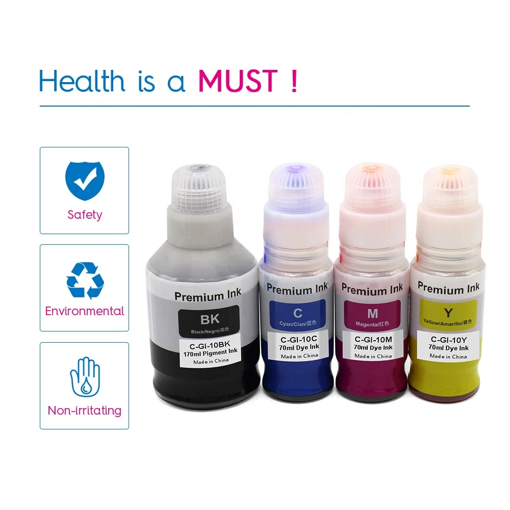 
INK-TANK GI-10 GI10 GI 10 Premium Color Compatible Bulk Bottle Water Based Refill Dtg Eco Ink for Canon PIXMA GM2010 
