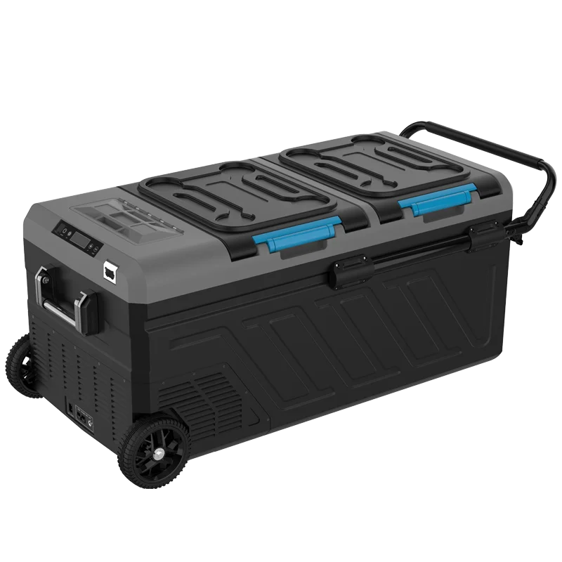 Factory NEW 80L  car compressor fridge car freezer for camping travel truck, Pull bar and wheels+DC