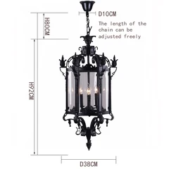 Black gram color vintage American hexagonal glass chandelier Roman Gothic courtyard chandelier