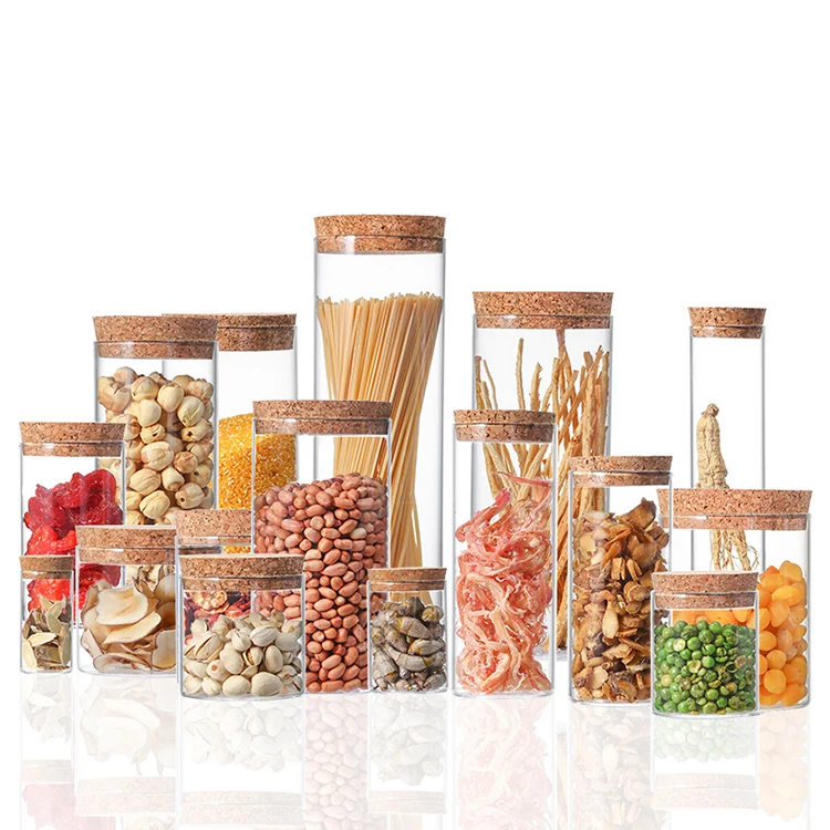 250ml to 2200ml Sealed Honey Caviar Fruit  Sugar Beans Tea Noodle Food Kitchen Glass Storage Bin Bottle Jar With Bamboo lid