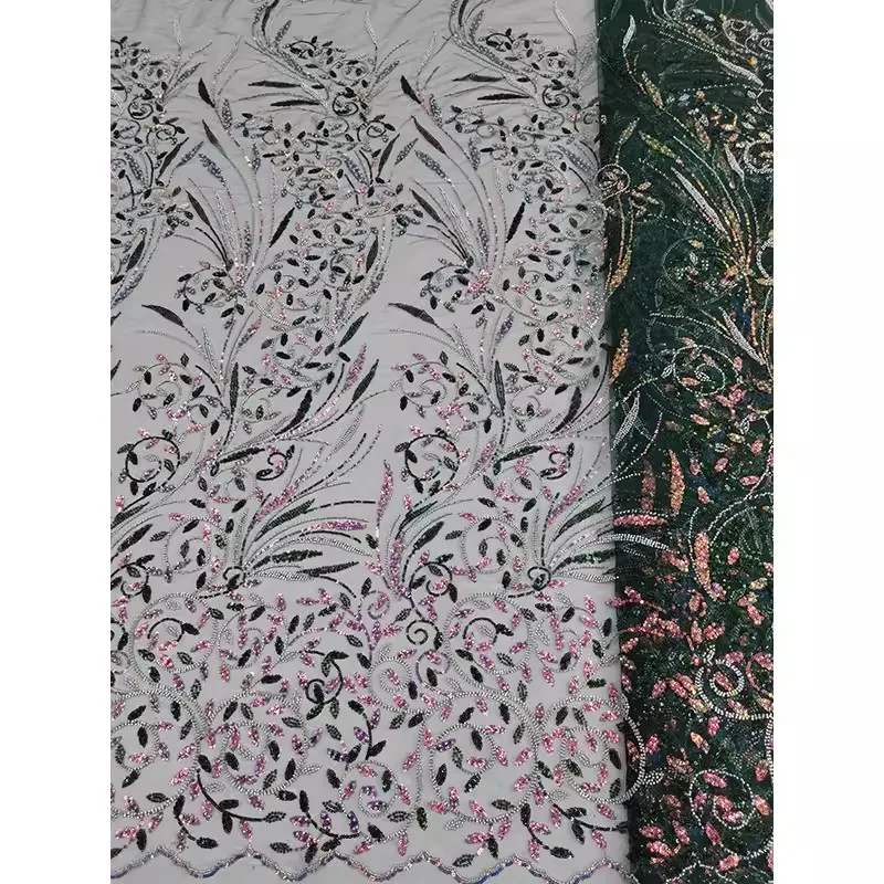 Width 125 cm Polyester Embroidered Tulle mesh fabric gold Sequins beads fabric for women fashion wedding bridal dress