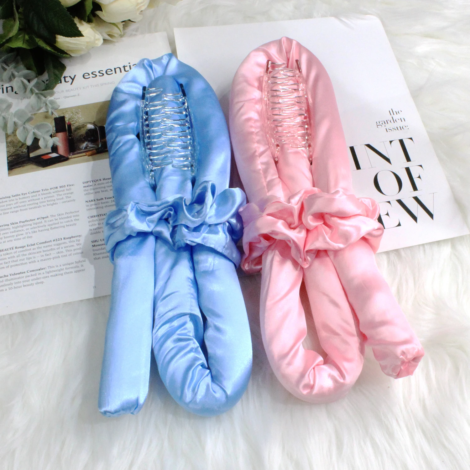 Hot Selling 100% Mulberry Silk Curling Rods Magic Curls Hair Foam Sponge Roller Heatless Hair Curler With Scrunchies Set