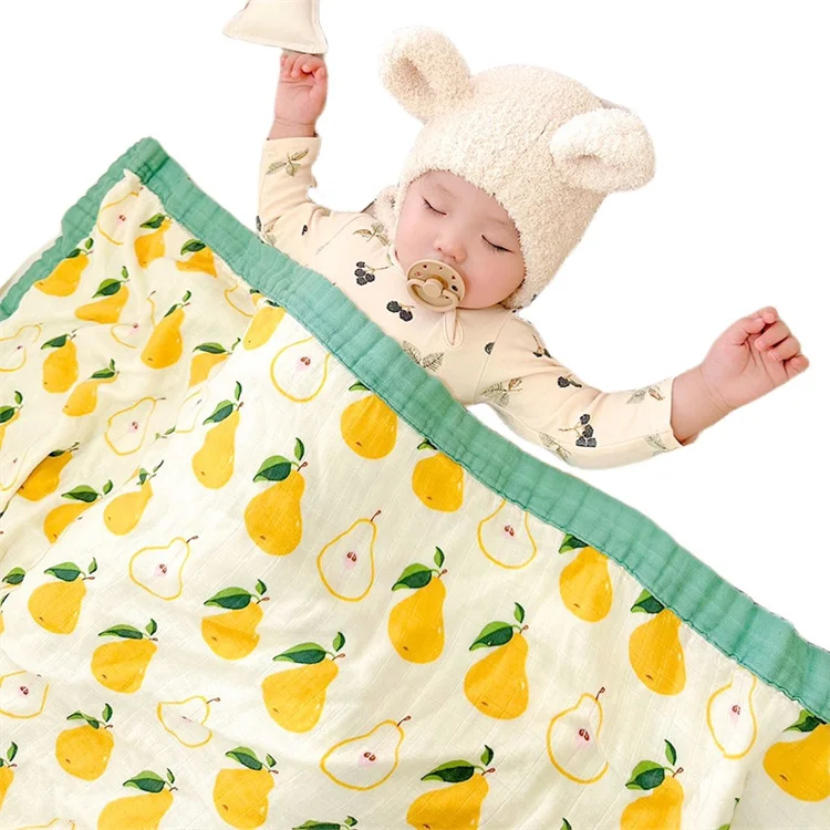 Soft 100% Cotton Bamboo Muslin Children Blankets Fruit Printing Kid Baby Muslin Swaddle Blanket