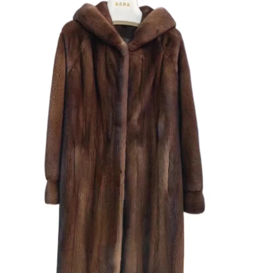 Natural  Brown  Mink  fur  coat   Supper quality   winter  women  classic   Mink  fur coat with  Hood