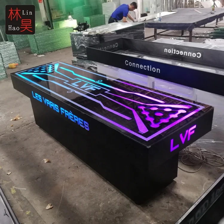 Tempered glass lighted table led metal bar cocktail