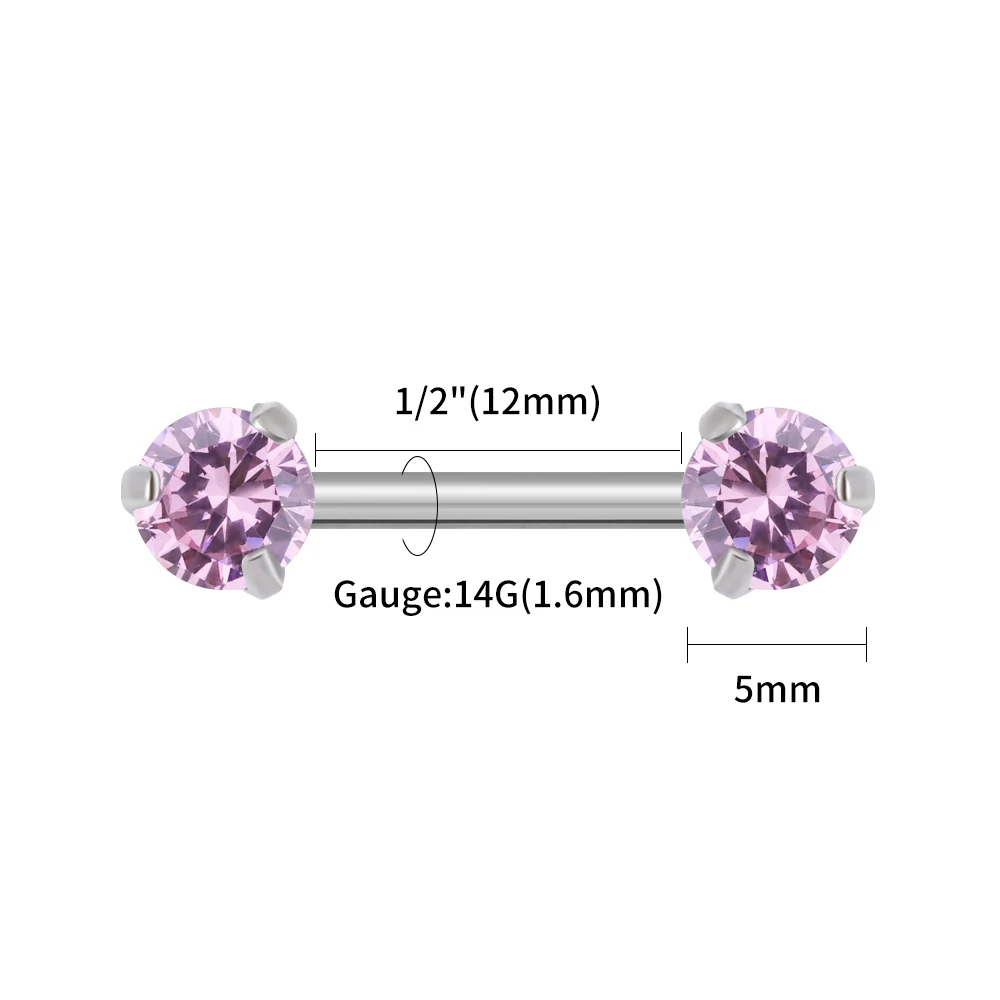 Right Grand Implant Grade ASTM F136 Titanium Threadless Implant Prong Setting Zircon Nipple Ring Piercings