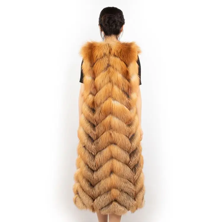 DH IATOYW wholesale fashion 110cm long natural red fox fur gilet women winter fox fur vest