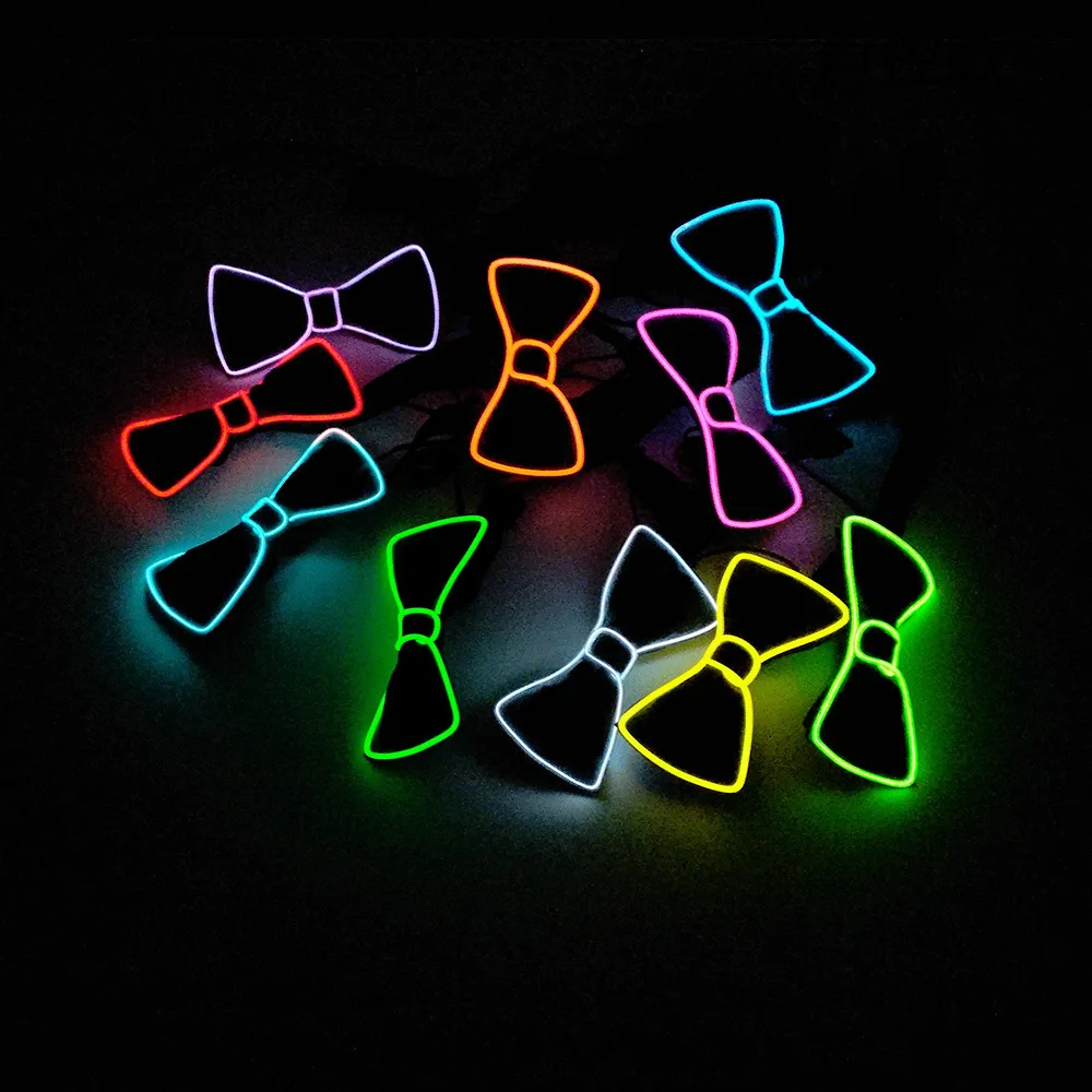 Wholesale Flashing LED Bow Tie Light Up EL Wire Necktie Bowtie Jazz Bowtie Adult Performance Props Glow Party Neck Bowtie