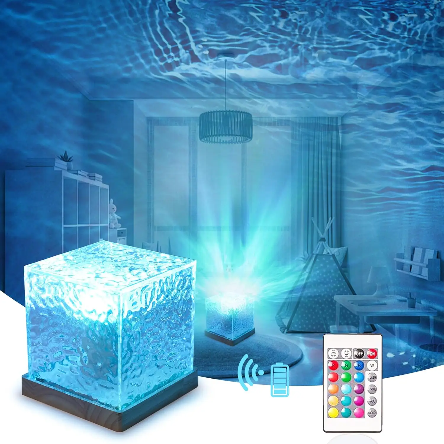 Aurora Northern Lights Ocean  Projector Night Gemly Water Ripple Cube Light Gradual Rotating Flame  Effect Colorful Lamp