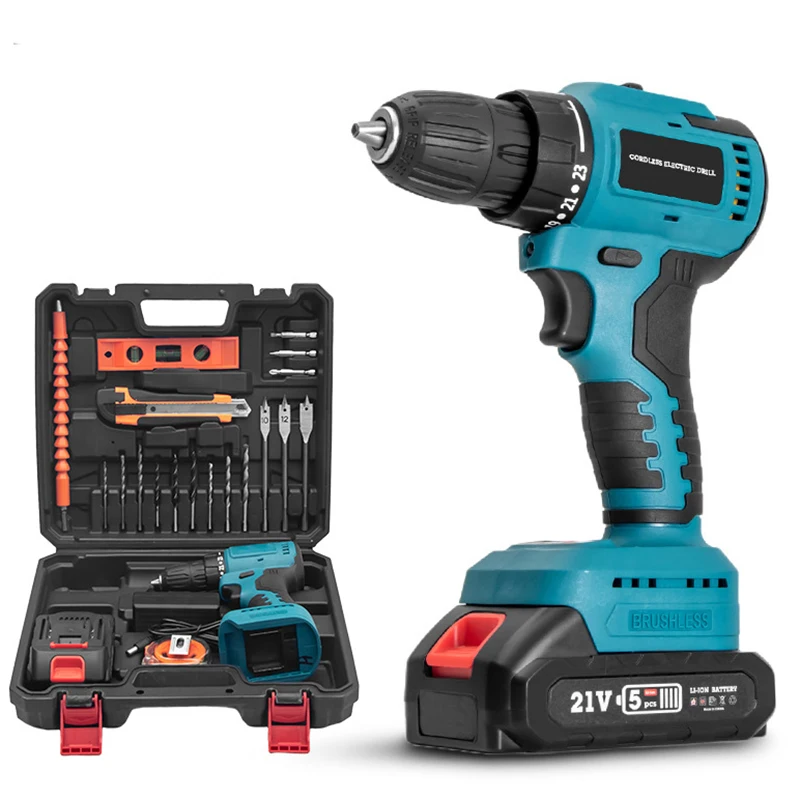 Hardware Impact Drill 21v tool sets 4000 mAh other hand  Drill Cordless Kit emergency tools electrical tool set box