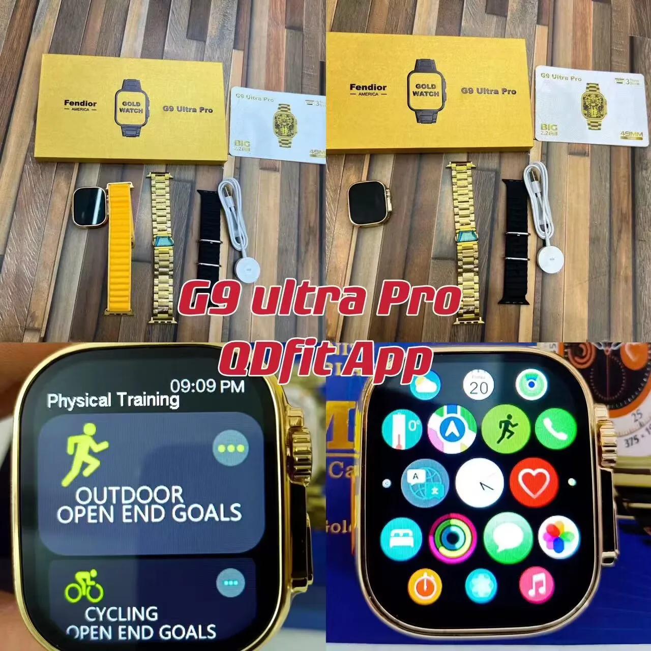 Wholesale factory supply G9 Ultra PRO Bluetooth Talk Watch 2.2 Large screen Gold steel band multi-function Smartwatch