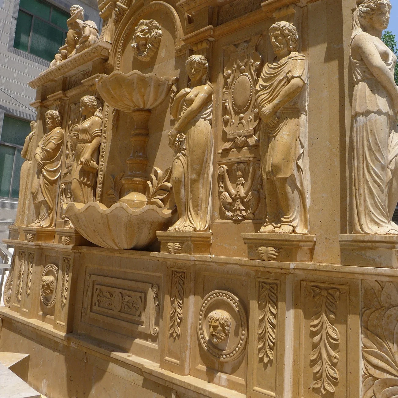 factory direct price Garden decorative natural Hand carved limestone marble wall water fountain statue