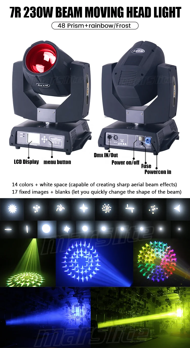 Marslite Lyre Beam 230 7R Cabeza Movil Beam 7R 230 Efecto Arcos Iris Sharpy Beam 7R De 230W Moving Head Light