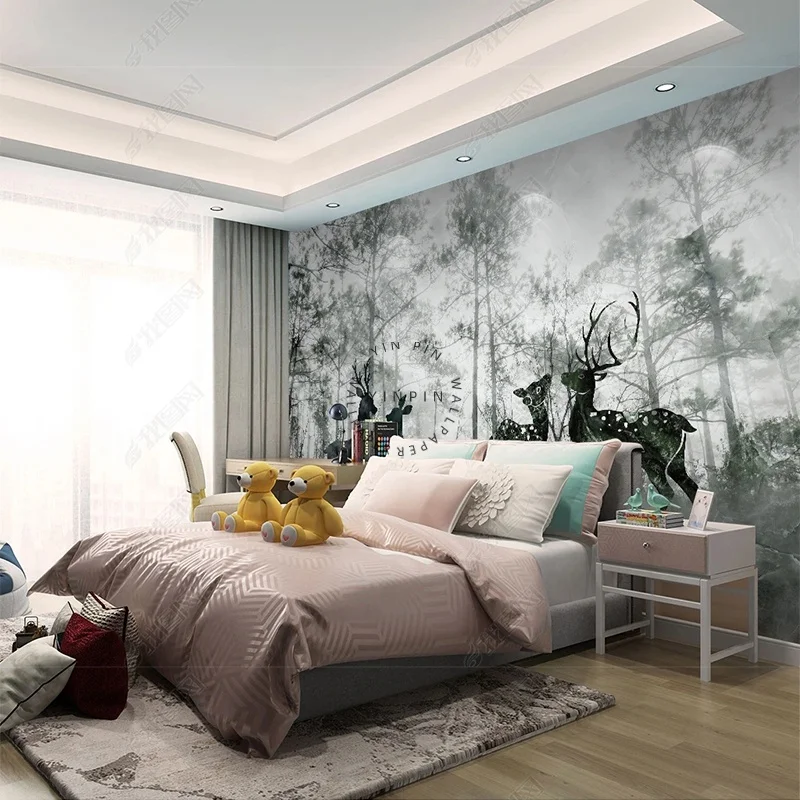 European forests and elk adhesive wall mural wallpaper 3d for living room