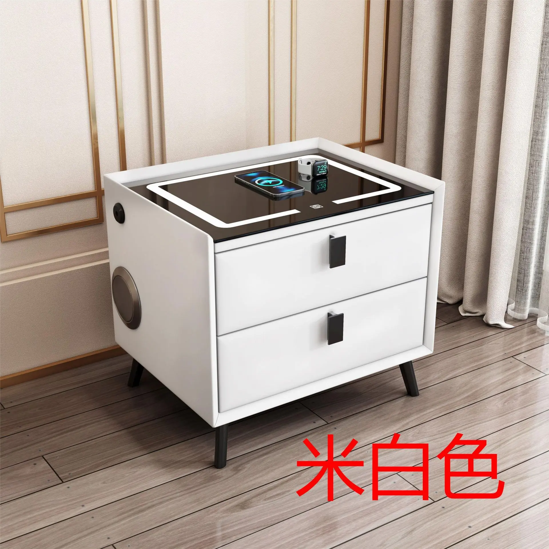 Современная минималистская интеллектуальная умная прикроватная тумбочка с двумя выдвижными беспроводными зарядками, трехцветная светлая USB-колонка с Bluetooth