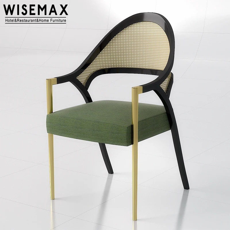 WISEMAX FURNITURE Italian Home Solid Wood Frame High Legs Bar Stool Rattan Curved Backrest Design Bar Stool With Fabric Seat