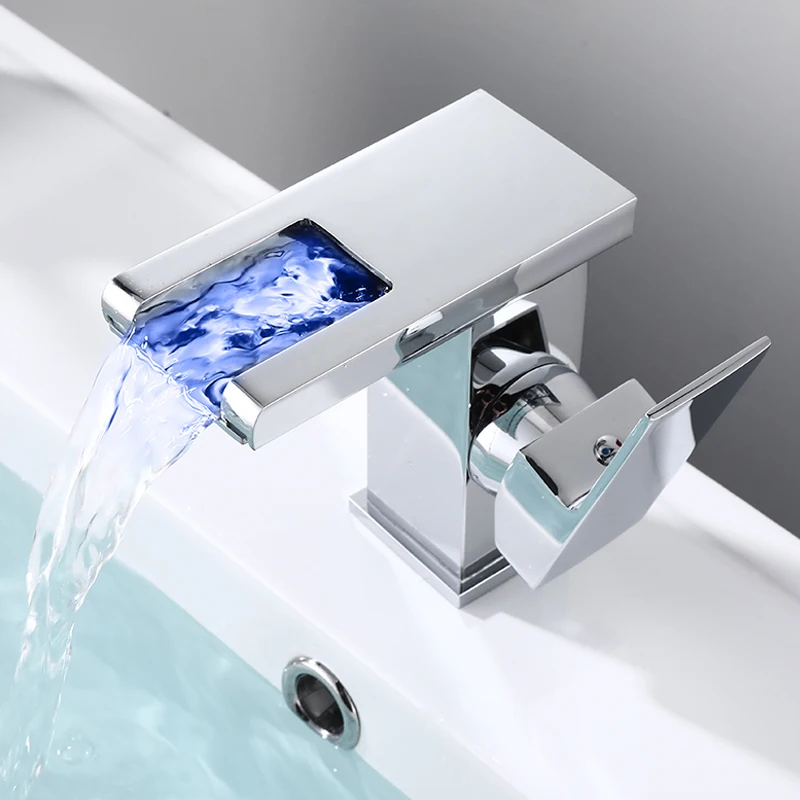 Modern Square LED Black Waterfall Basin Faucets Square Shape Handle Black Filter Purifier Basin Mixer Taps