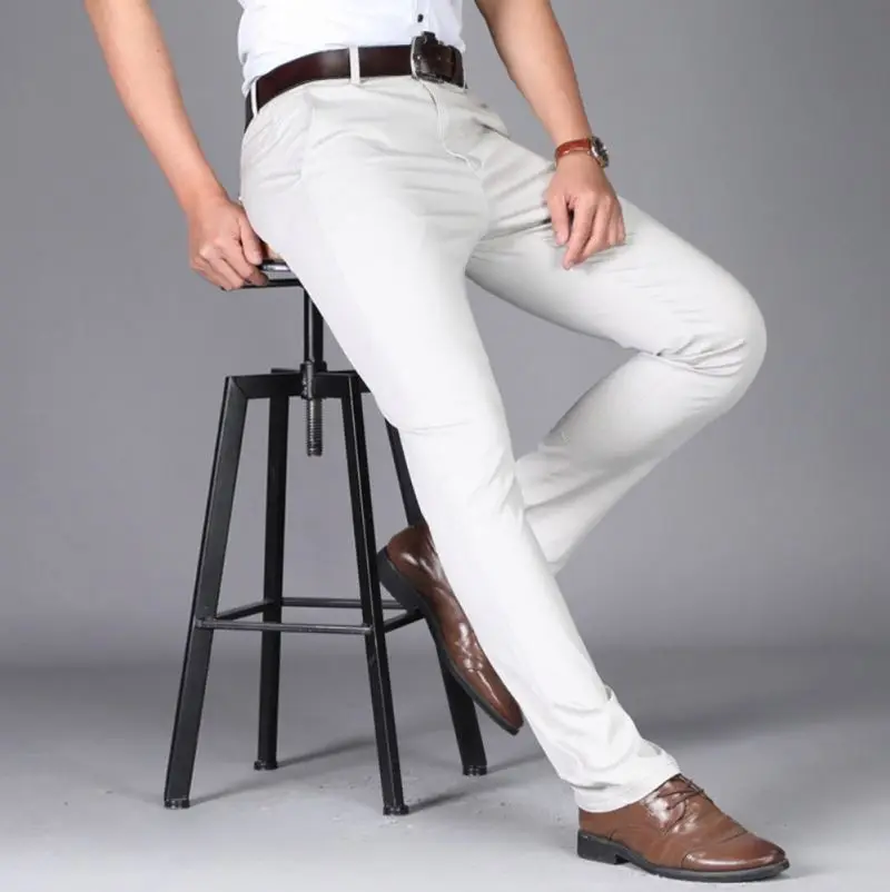 
Beige Color Formal Pant For Mens Trousers Fabric Ankle With Shirt Men Pants Plaid Stretch Breathable 