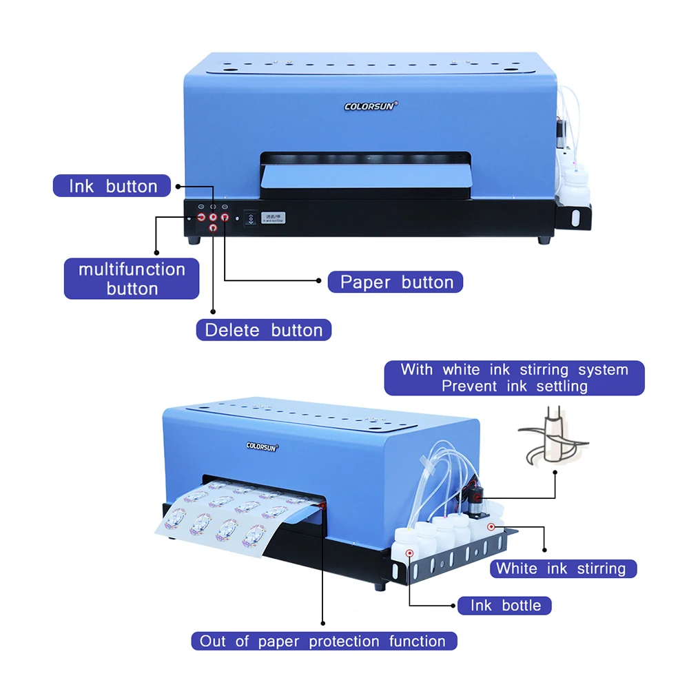 COLORSUN 2022 Best Sale Transfer 5 Color T-shirt Machine L805 Printing Head A3 Plus DTF Intelligent Printer