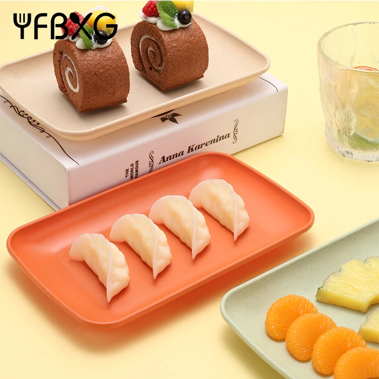 Microwave safe rectangular wheat straw plastic trays set sushi serving dishes restaurant food plates set
