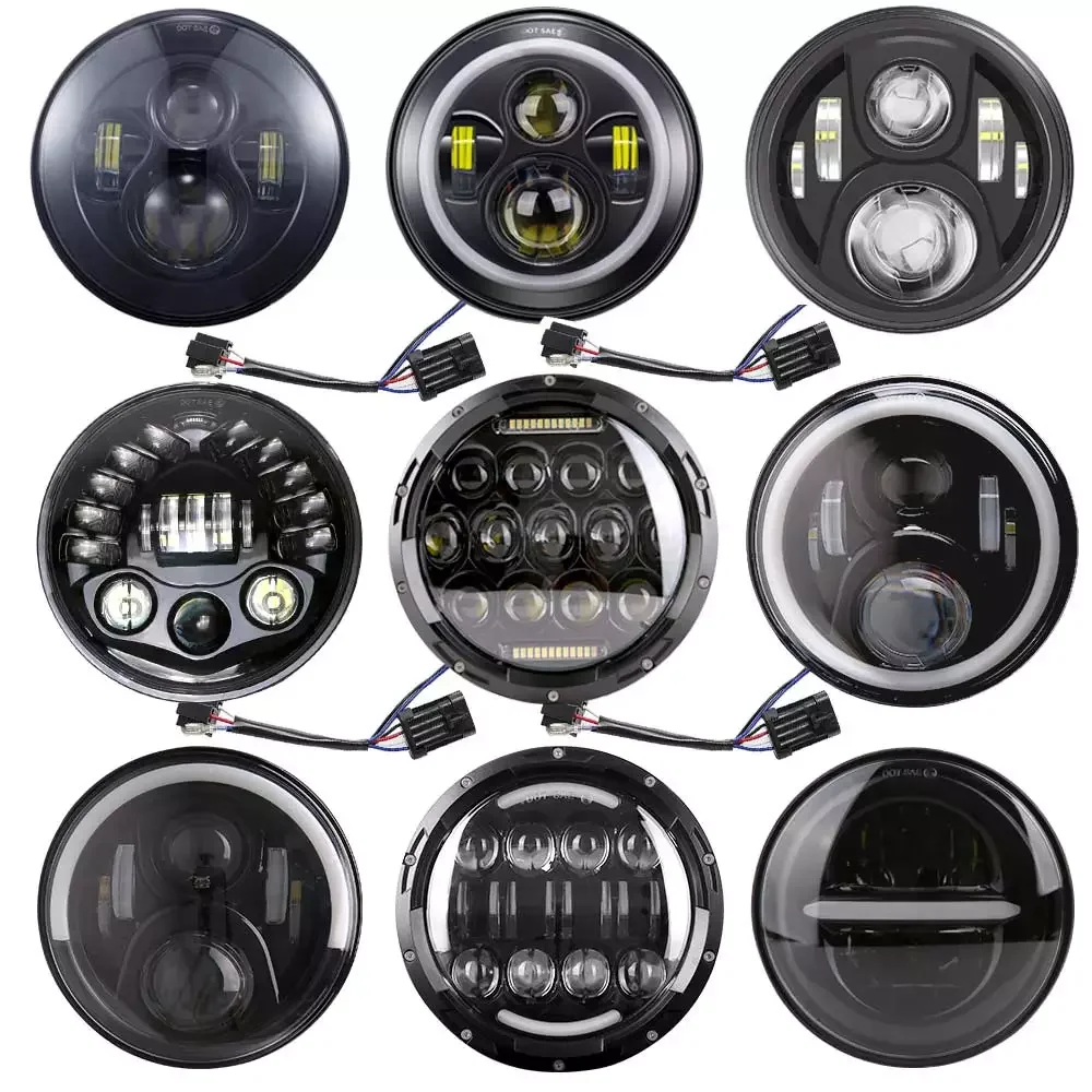 7 дюймовый светодиодный проектор мотоциклетные фары с Янтарное кольцо DRL свет для Harley