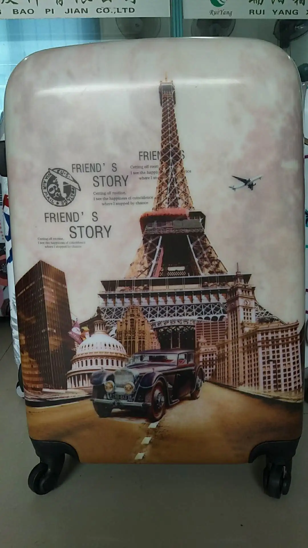 
New products ABS+PC bright color travel luggage trolley suitcase with printed picture PC travel trolley luggage 