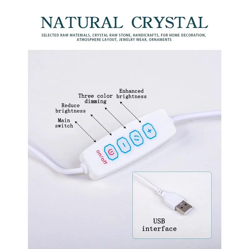 Raw Stone Healing  LED  Green Fluorite & Clear Quartz Lamp Crystal Night Lamp Table Lamp