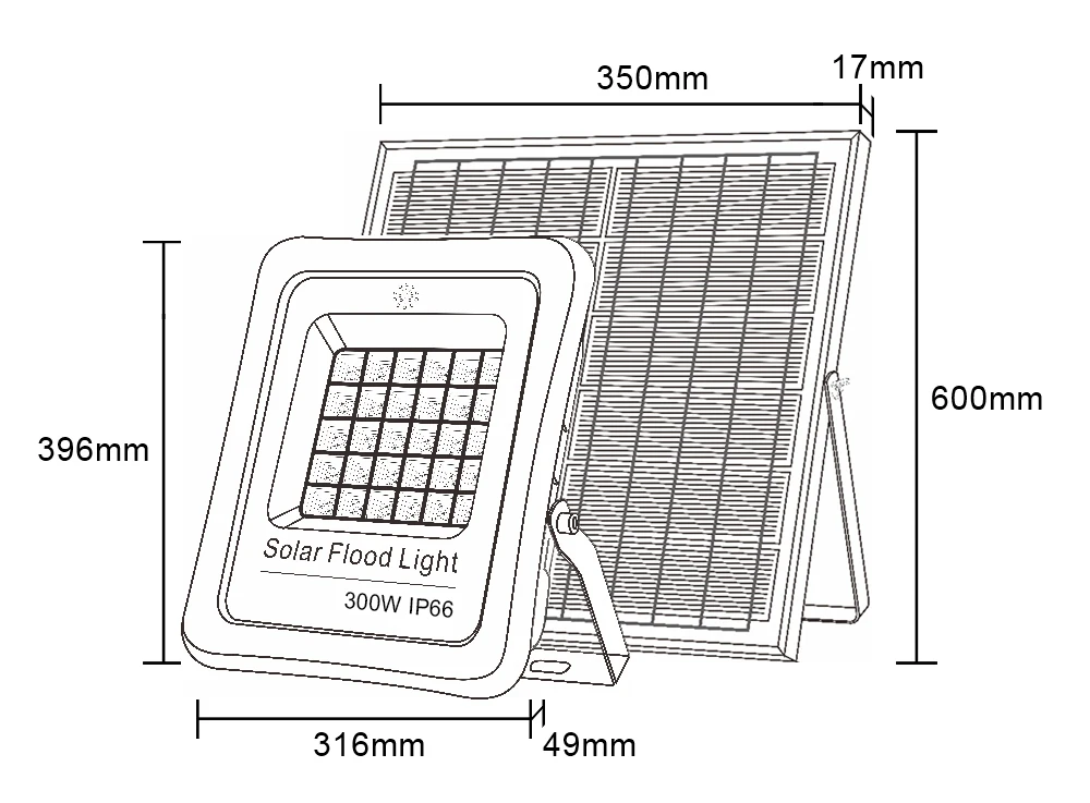 HESHI 300W LED Outdoor Solar Flood Light Street Security Wall Floodlight Dusk to Dawn Remote Control Timer