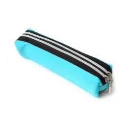 2 Double Zipper Color Pencil Case nylon blue pencil bag no lining school pencil case