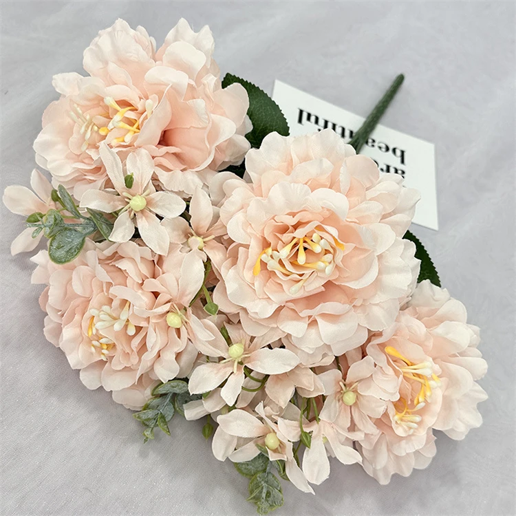 Peony Flower Bouquet Artificial Silk Peony Flower Bouquet 7 Heads Wedding Table Centerpiece Realistic Peony Bouquet Party Decor