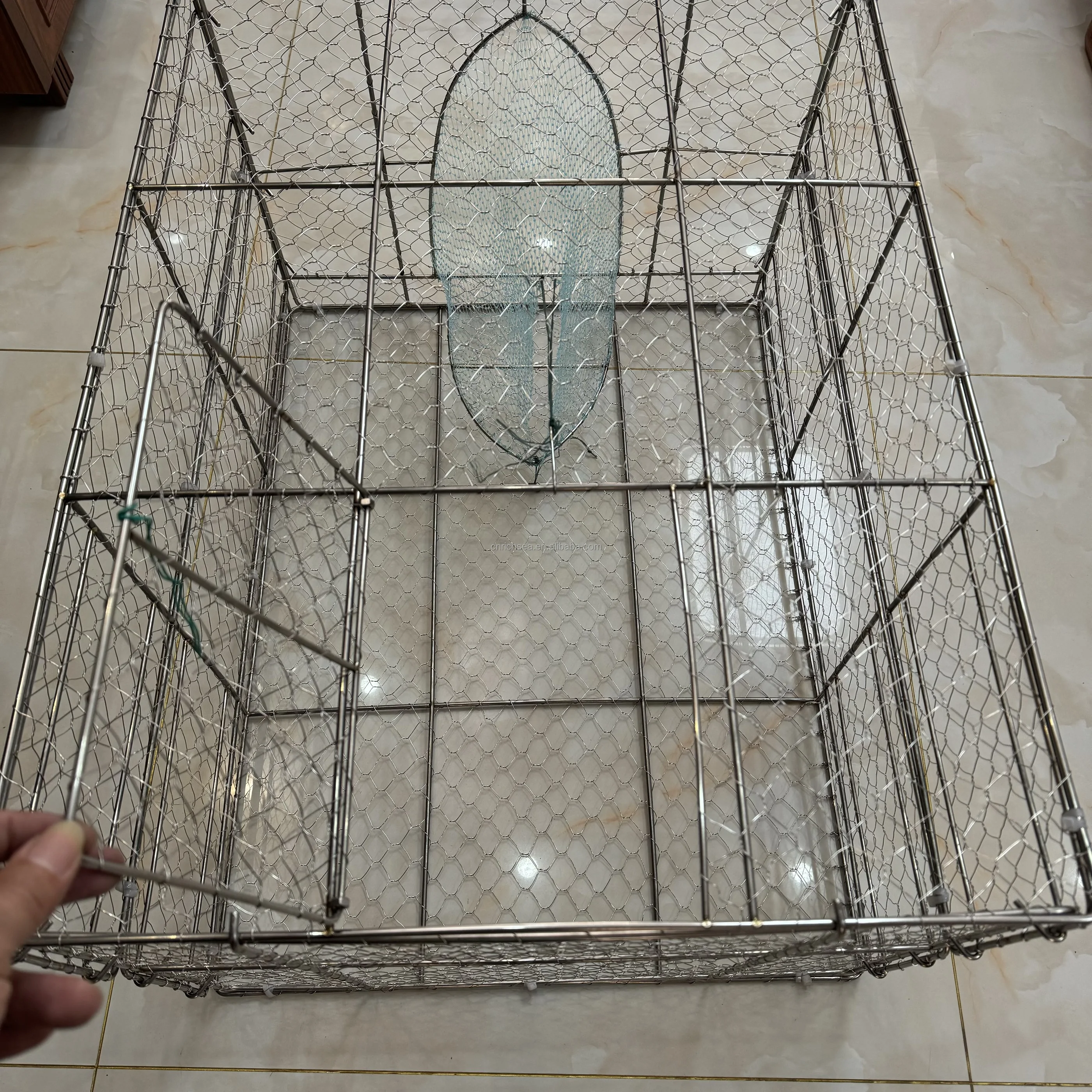304 Stainless Steel Fishing Cage Heavy Duty Folding Fishing Trap for Catch Fish