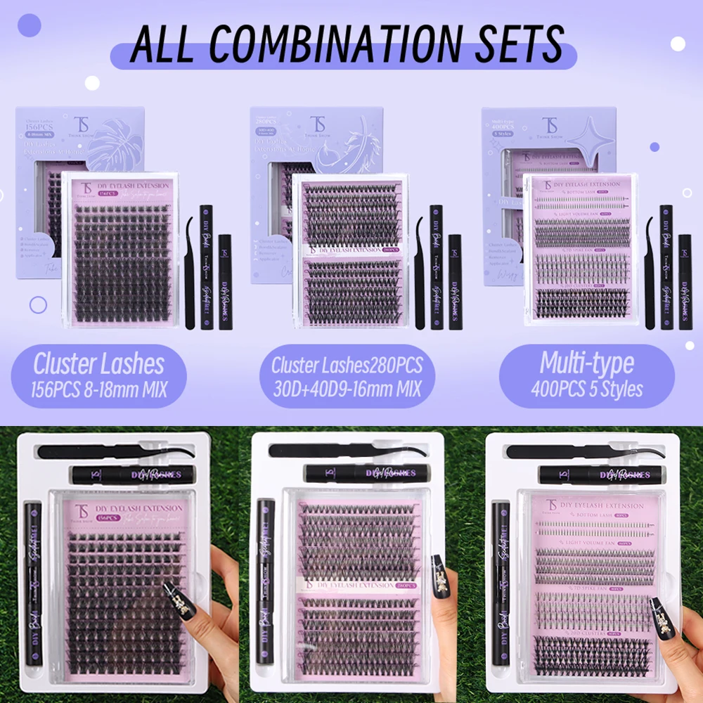 Natural Long Pre Cut Band Segment Eyelashes Fan Cluster Eyelashes DIY Lash Extension Kit at Home