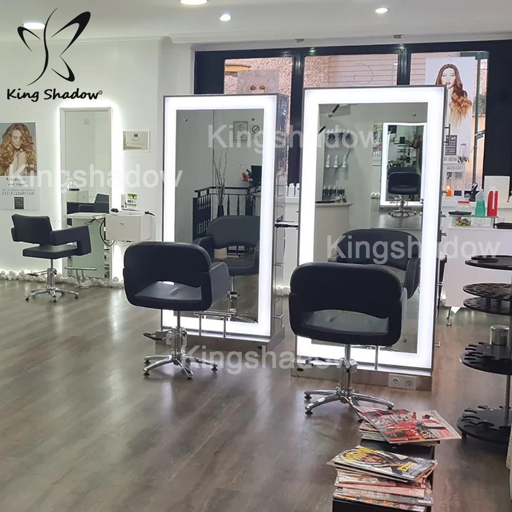 Hair salon equipment styling mirrors stations metal led barber mirror for beauty salon