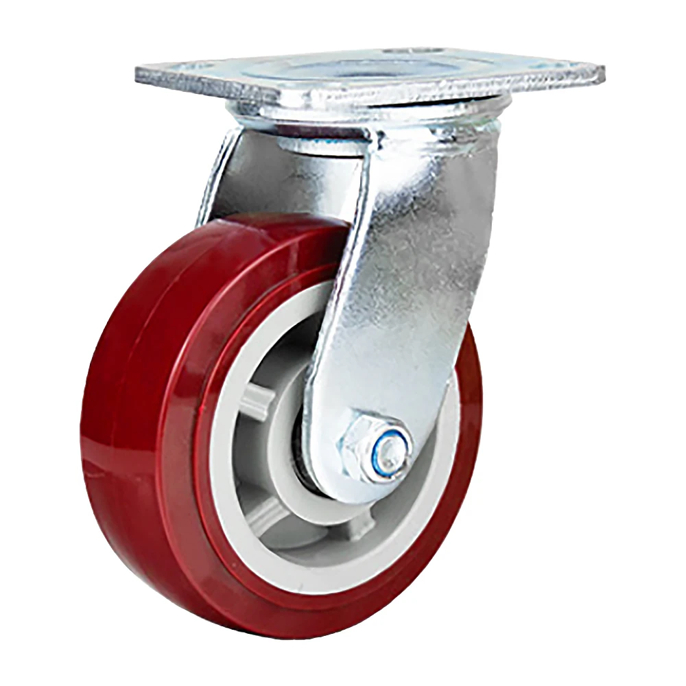 red 4 inch PU rubber 250 kg load capacity high quality swivel removable caster low noise casters and wheel