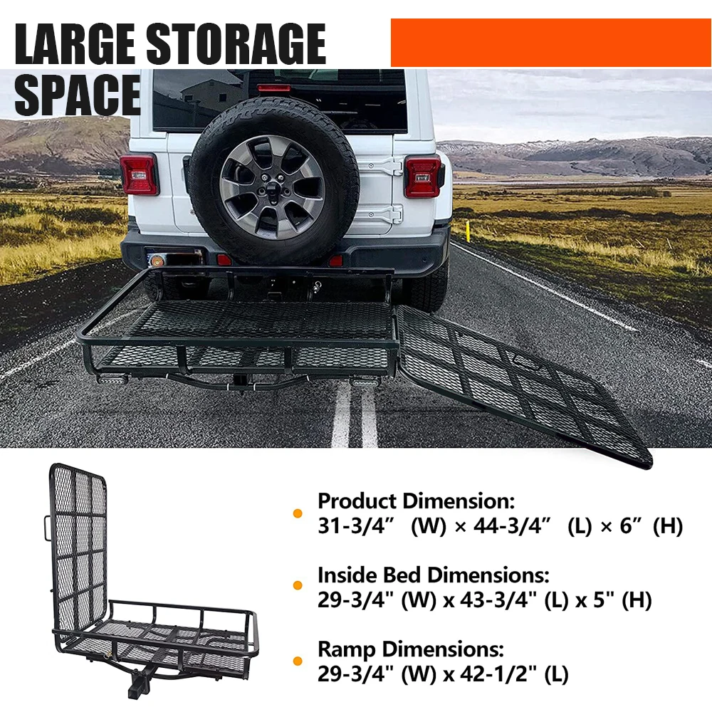 Foldable hitch mount cargo luggage carrier rack basket with loading ramp for SUV pick up truck car