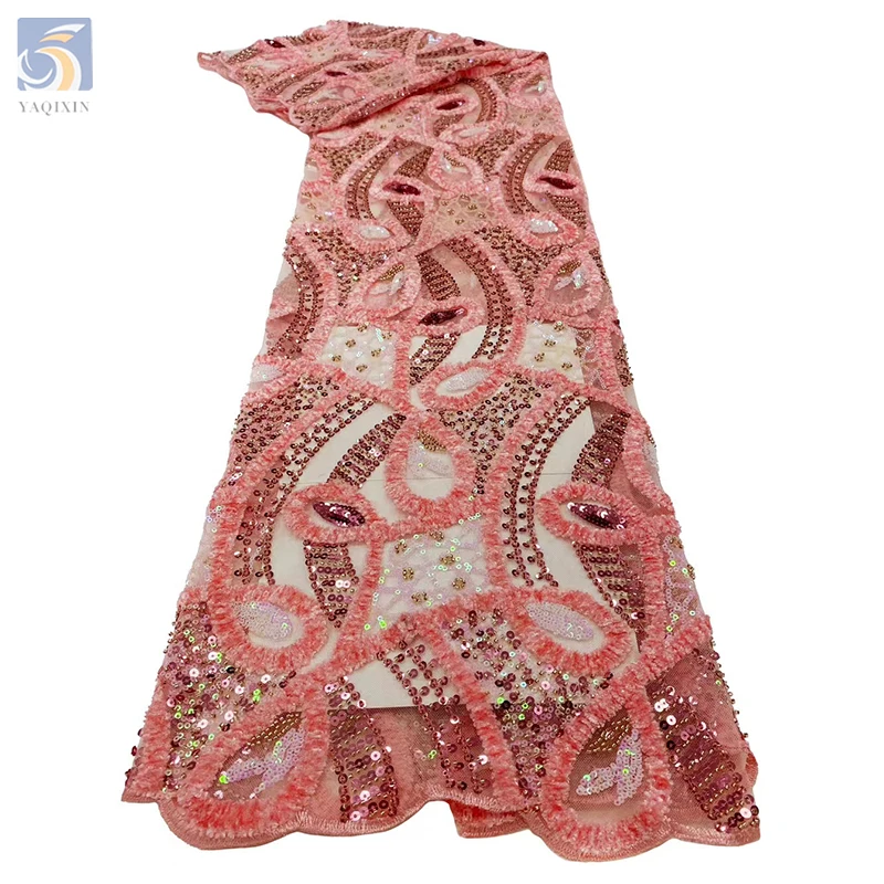 YAQIXIN High Quality Sequins Lace Fabric Golden Net Embroidery Tulle Lace Fabric For Wedding Party Dress