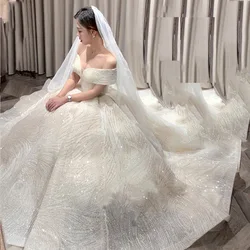 2019 Fashion Elegant Off Shoulder Wedding Dresses Sweetheart with Sleeves High Quality Lace bling Wedding Bride Gown