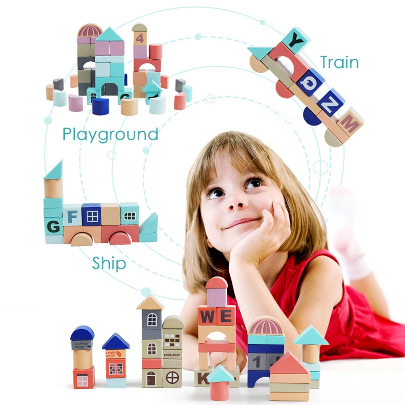 
2021 Best Sale Wooden Educational Balance Blocks Toy Wooden Stacking City Construction Building Blocks set 