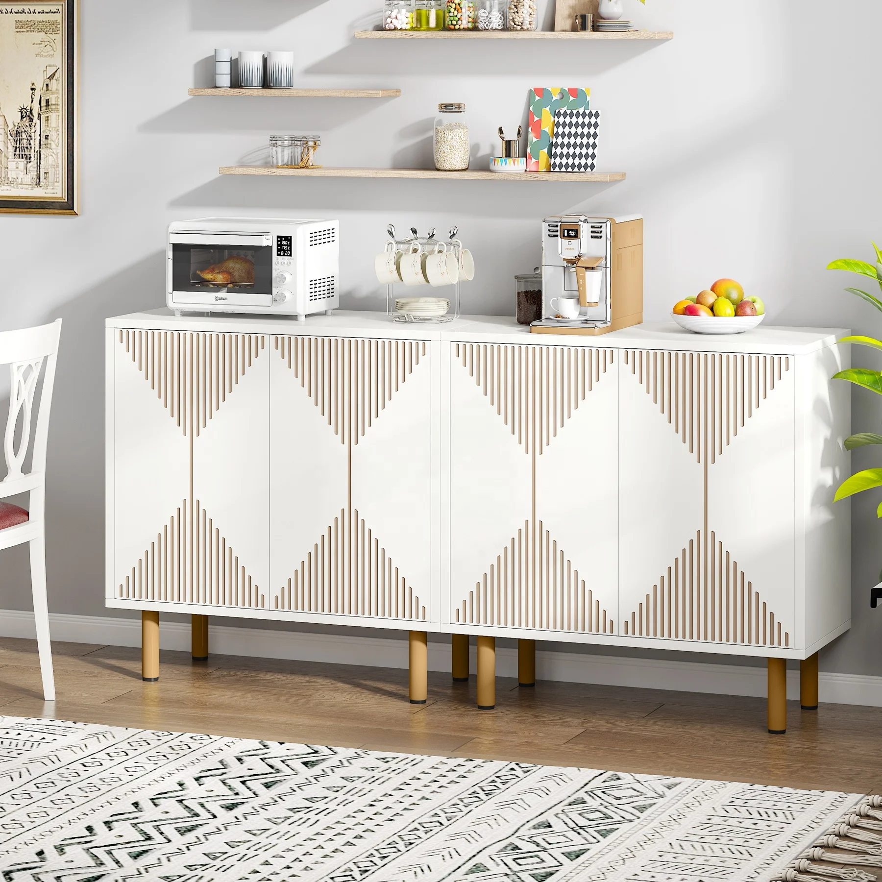 Tribesigns Modern Wood White Storage buffet Cabinet Sideboards Set Living Room Freestanding TV Console Sideboard