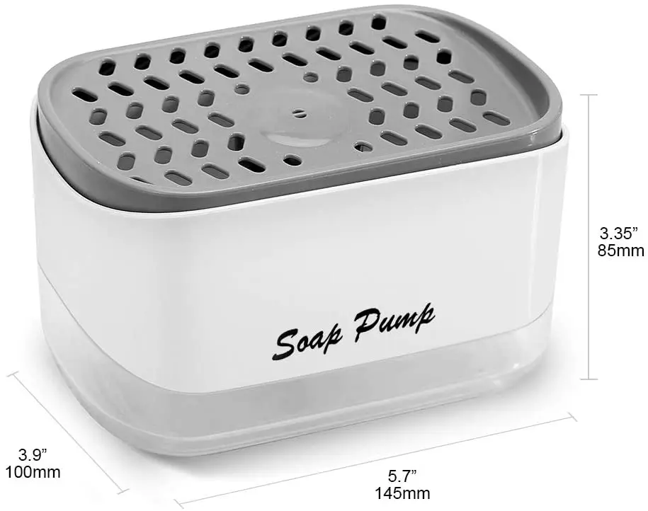 2-in-1 Sponge Rack Soap Dispenser Sponge Caddy Soap Pump Dispenser, Dish Soap Dispenser for Kitchen