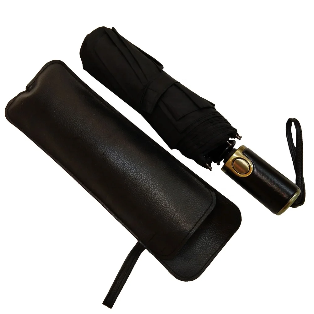 PU Coated Handle Travel Compact Branded Gift Customized RPET Umbrella