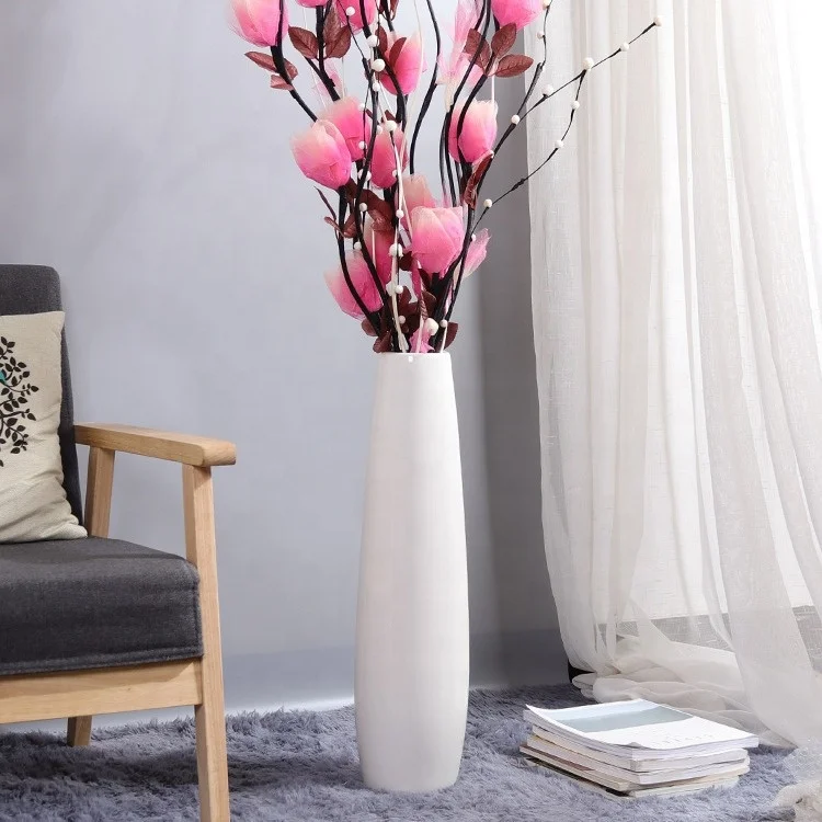 Ceramic Floor Large Vase 17.7 Inches White Modern Flower Tall Vases for Office Home Farmhouse Living Room