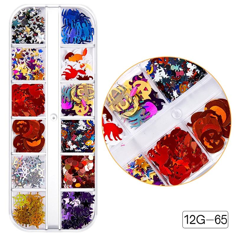 3D Halloween Nail Art Glitter Sequins Flakes Gold Black Bat Skull Spider Pumpkin DIY Nail Art Decor Design Sequins For Women