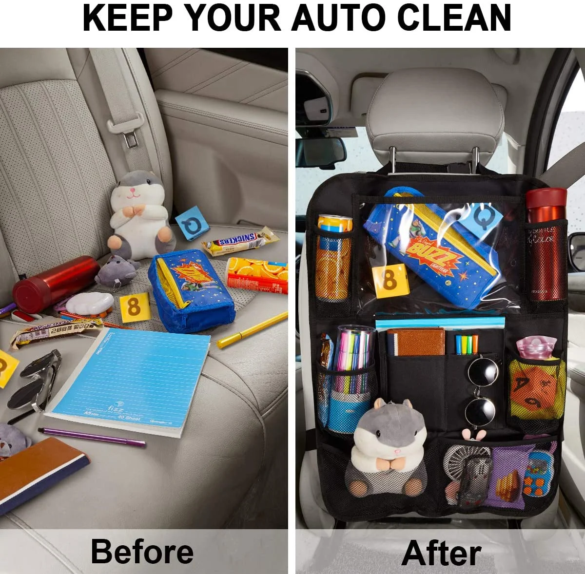 High quality universal car kick mat back seat protector backseat storage bag car seat organizer with touch screen tablet holder