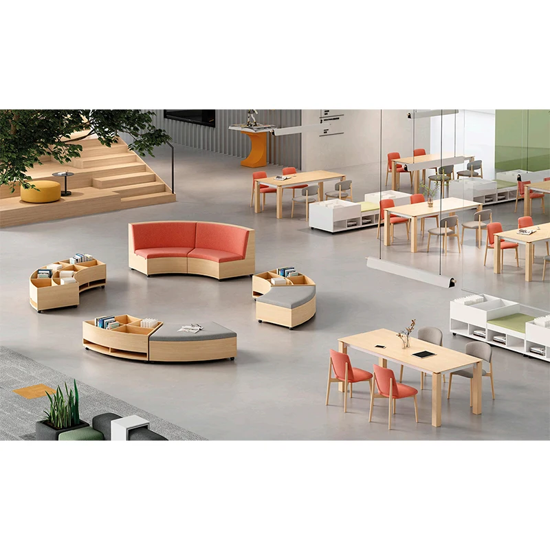 Sagely Bookshelf with Modular Sofa Seat S Shaped Wooden Creative Fabric Modern Nordic Style Chair Piano Chair Library Furniture