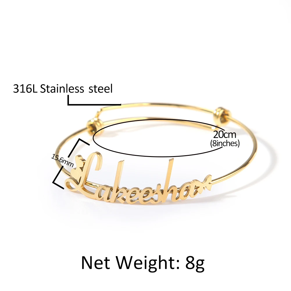 New Arrival Stainless Steel Customizable Name Adjustable Bangle Personalised Adult Name Bangle