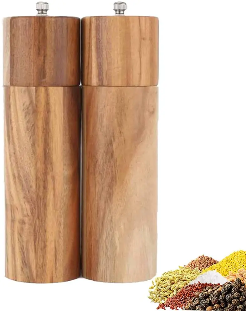
Wooden Salt and Pepper Grinder Set, Manual, Acacia Wood, 8