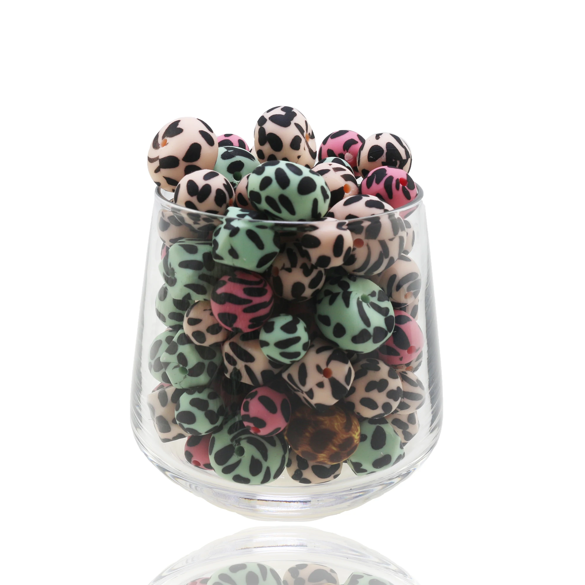 Hot Sell Silicone Leopard Print Abacus 20mm BPA FREE Silicone Baby Teething Beads For Keychain Wholesale Silicone Chew Bead