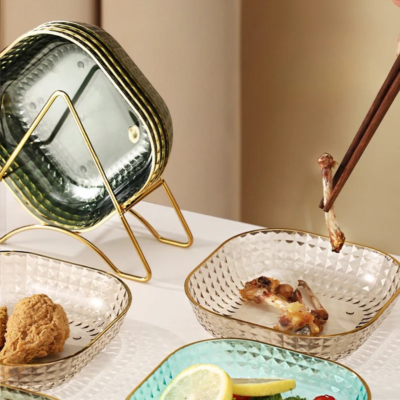 Hot Sale Modern Durable Transparent Fruit Plate Snack Dish Golden Edge Bone Dish Dry Fruit Tray