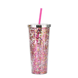 Double Walled Glitter 22oz Tumbler Reusable Acrylic tumbler Acrylic Plastic Shimmer Travel Coffee tumbler with lid and straw